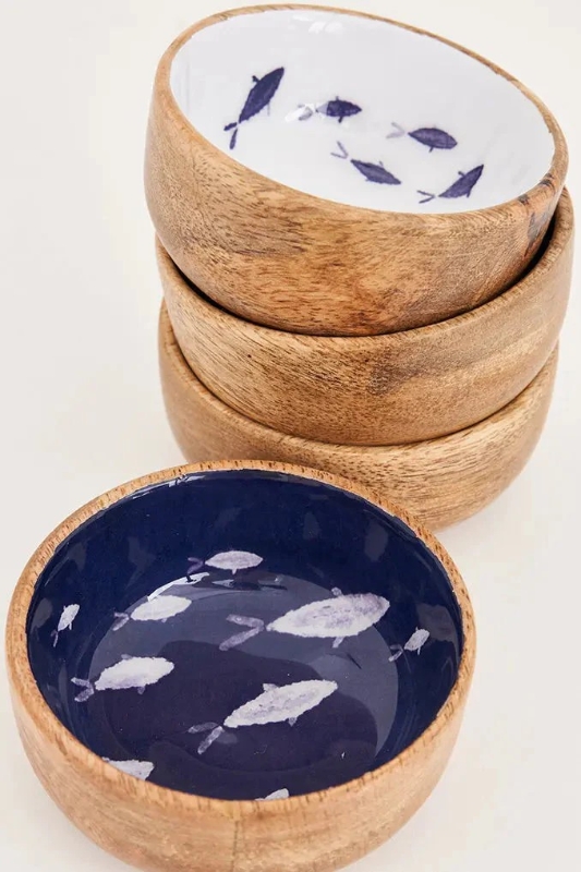 Set of 4 Enameled Bowls with Fish   from Batela