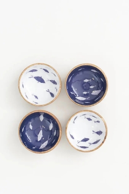 Set of 4 Enameled Bowls with Fish   from Batela