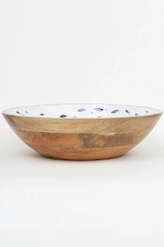 Large Enameled Wood Bowl with Fish