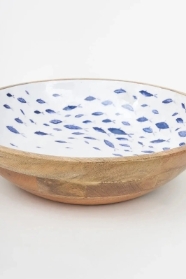 Large Enameled Wood Bowl with Fish